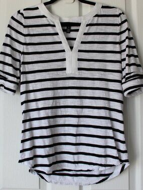 NWOT White House Black Market Striped Split Neck Top Size M